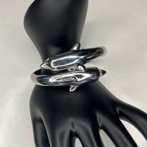 Silver dolphin duo cuff bangle bracelet.